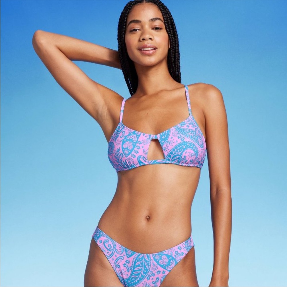 Wild Fable Women’s Blue and Pink Paisley Bikini Top